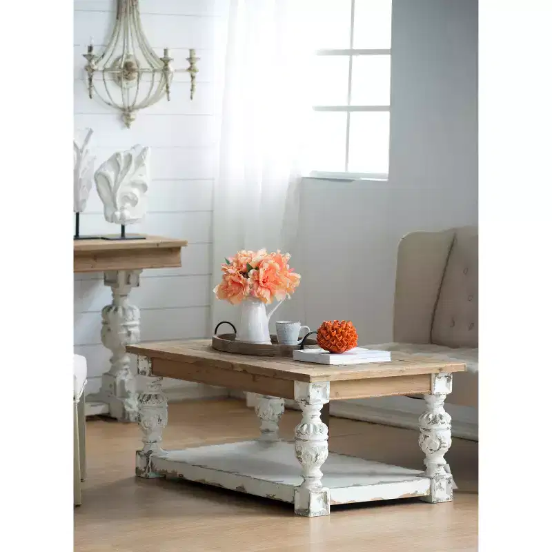 French Country Rectangular Wooden Coffee Table 47x27.5x20