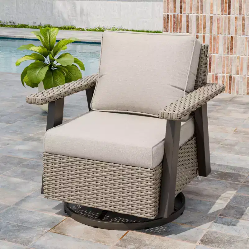 EAGLE PEAK Classic 360 Swivel Rocker Patio Chair with Thick Cushions, All-Weather Wicker Outdoor Lounge Glider