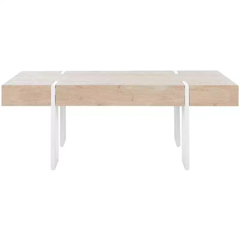 Rectangle Coffee Table | Brown Wood Veneer Top | Iron Loop Leg Frame | Holds 110 lbs