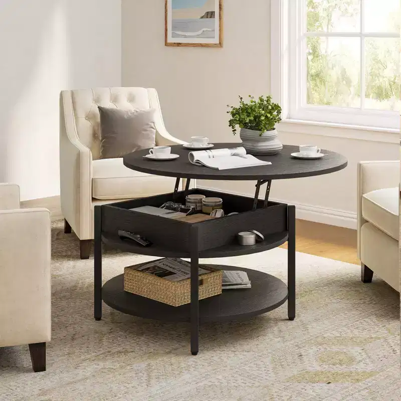 Lift Top Coffee Table with Hidden Compartment and Storage Shelves