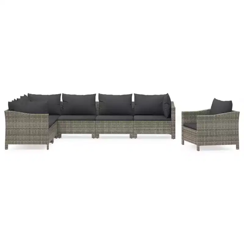 vidaXL Garden Lounge Set Grey PE rattan, powder-coated steel, fabric