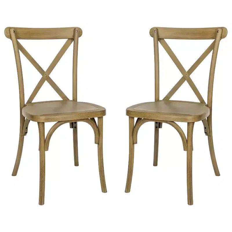 Flash Furniture HERCULES 2 Pack Commercial Indoor/Outdoor Wood Look Resin Cross Back Chair