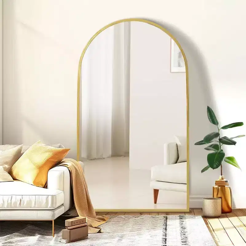 67 inch Full Length Mirror Arched Aluminum Alloy Frame Floor Mirror with Bracket Gold