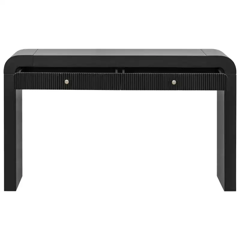 Luxystar Rustic Console Table with Fluted Drawer Front, Curved Corners and Thick Legs for Hallway and Living Room, Black