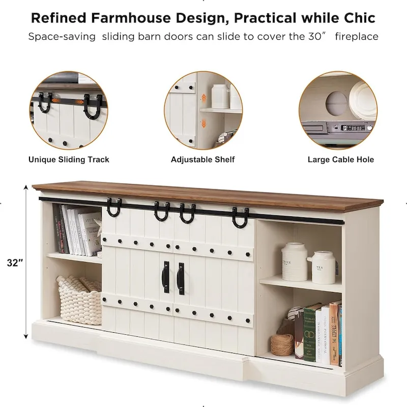 Farmhouse Fireplace TV Stand, Entertainment Center, Media Console