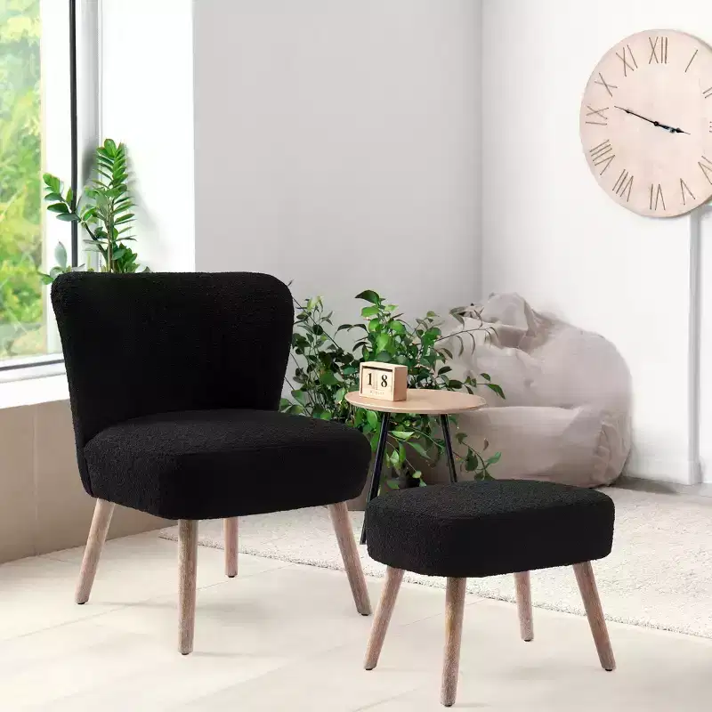 WestinTrends 25.5 Wide Upholstered Boucle Accent Chair with Ottoman Foot Stool Set