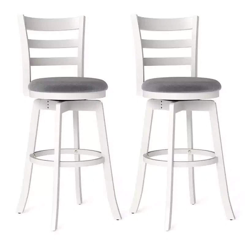 30.5'' Swivel Barstools w/Backrest & Upholstered Seat Footrest for Pub
