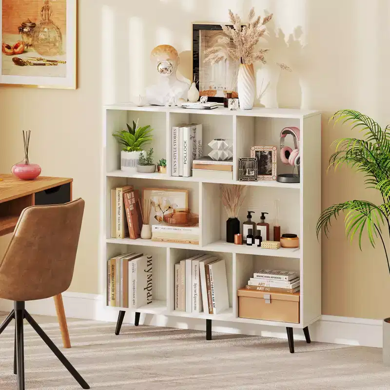 8-Cube Bookcase – 3-Tier Modern Storage Organizer with 5 Metal Legs