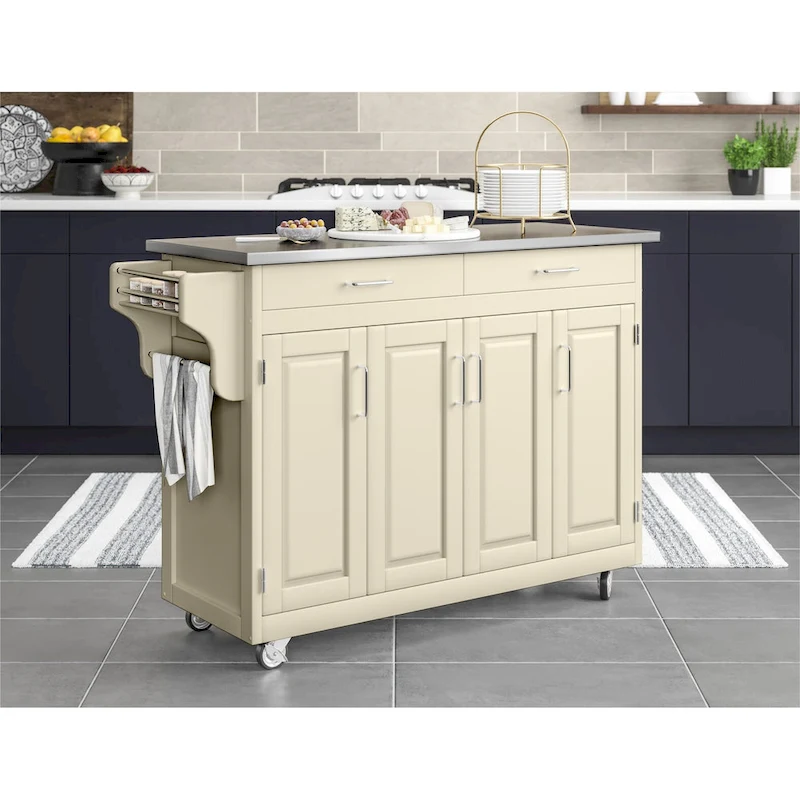 Copper Grove Puff Island White Finish with Stainless Steel Top Kitchen Cart