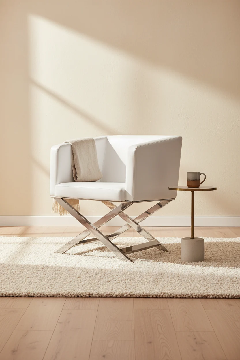 Polished Chrome Faux Leather Lounge Accent Chair