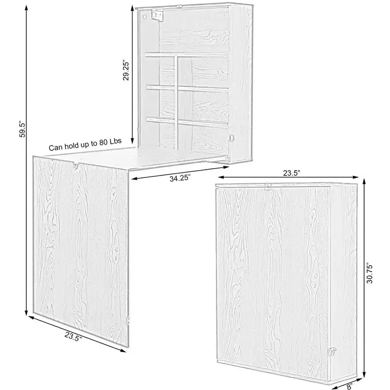 Wall Mount Laptop Fold-out Desk with Shelves