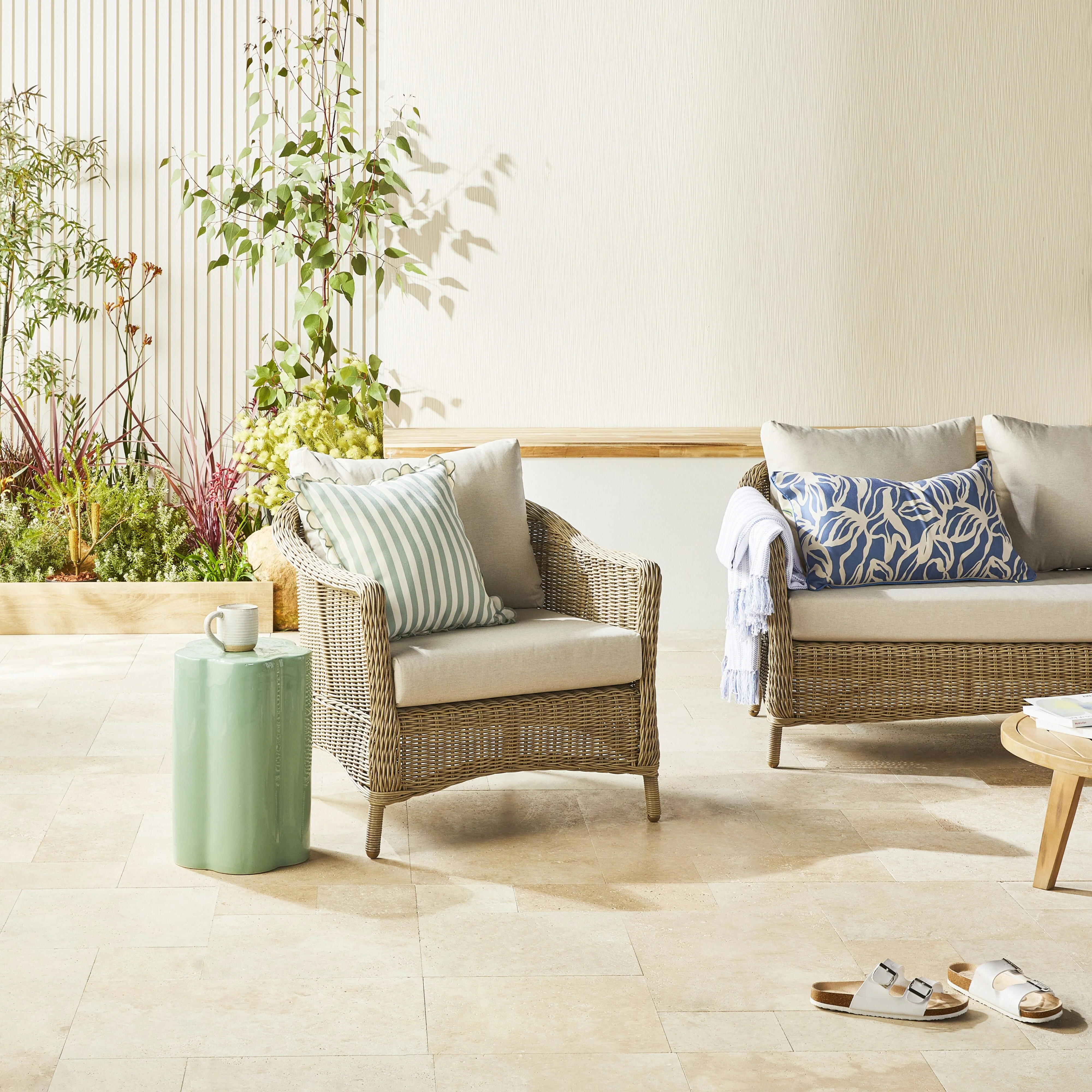 Hamptons Wicker Outdoor Armchair Natural