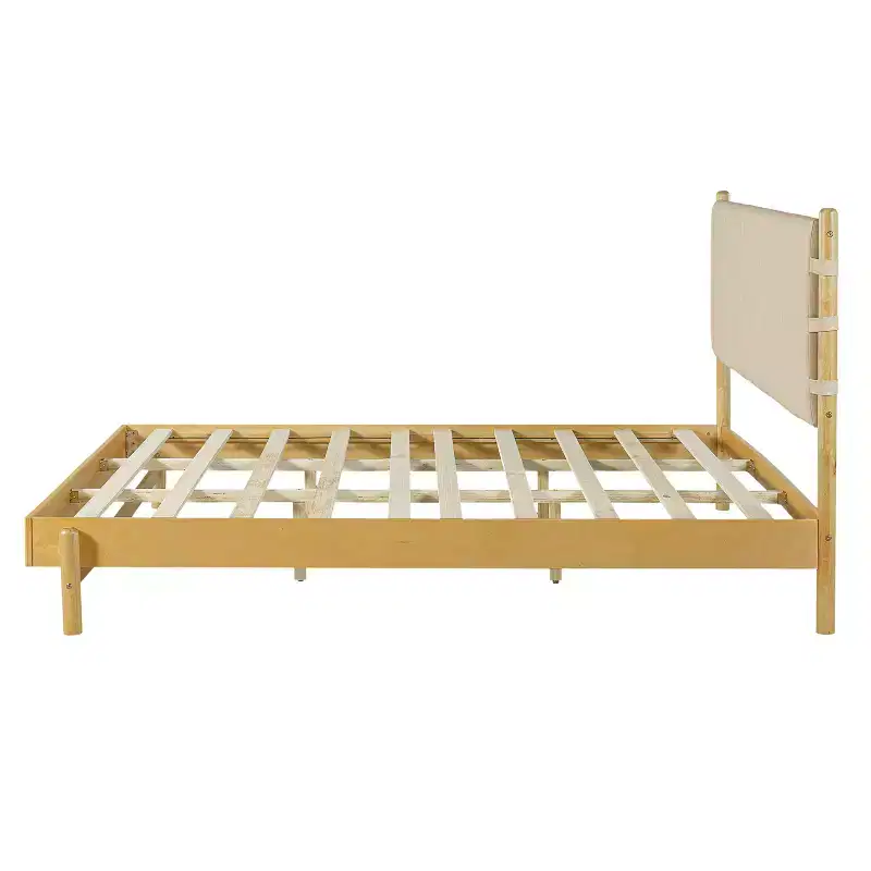 Christopher Knight Home Evelyn Mid-Century Modern Rubberwood Bed with Upholstered Headboard
