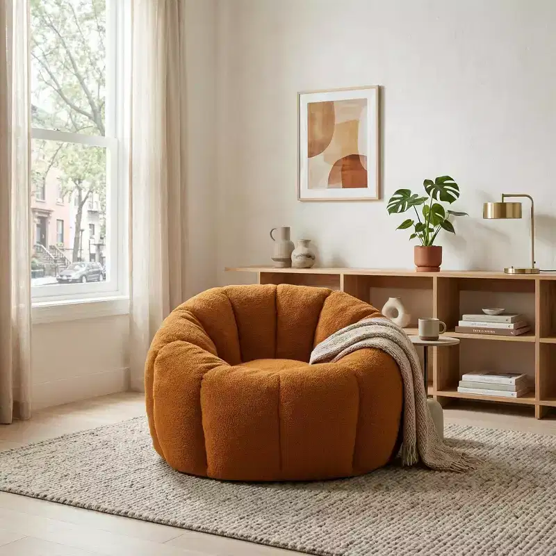 Teddy Fabric Lounge Chair, Plush Accent Armchair with Deep Seat, Cozy Upholstered Lazy Sofa for Living Room Bedroom Reading Corner