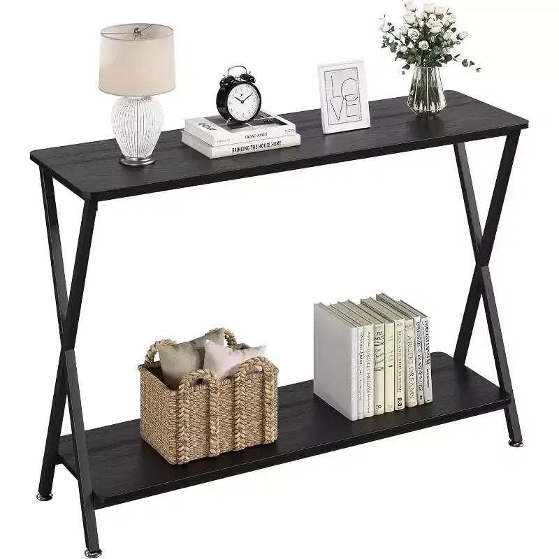 41.3in Narrow Console Table with 2-Tier Open Shelves, Farmhouse Sofa Table for Entryway, Hallway or Living Room