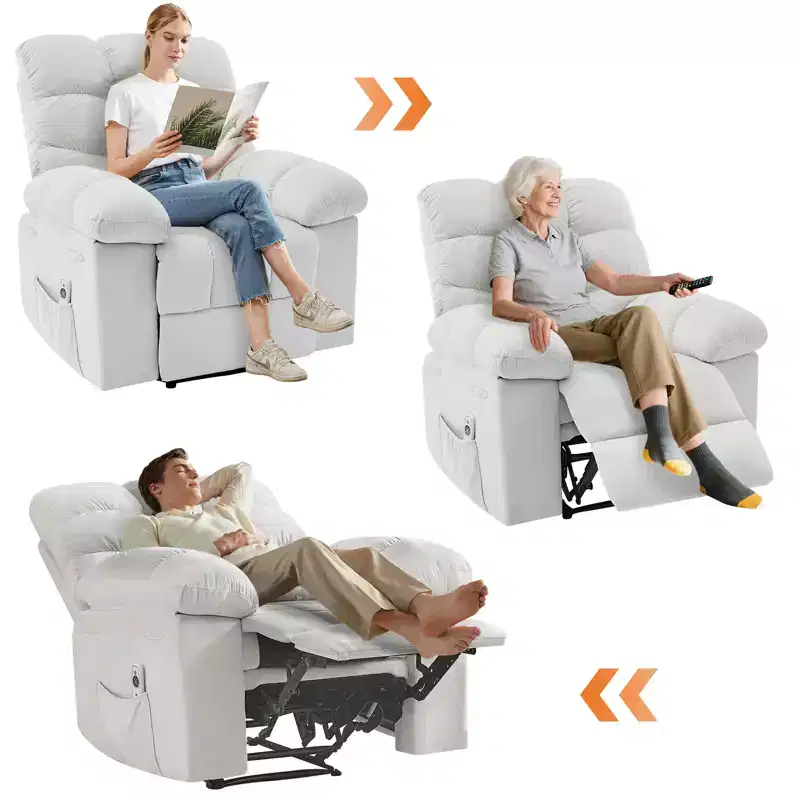 Rocking Recliner Chair with Massage and Heat Function, Ergonomic Breathable Fabric, 2 Side Pockets, for Living Room, Bedroom