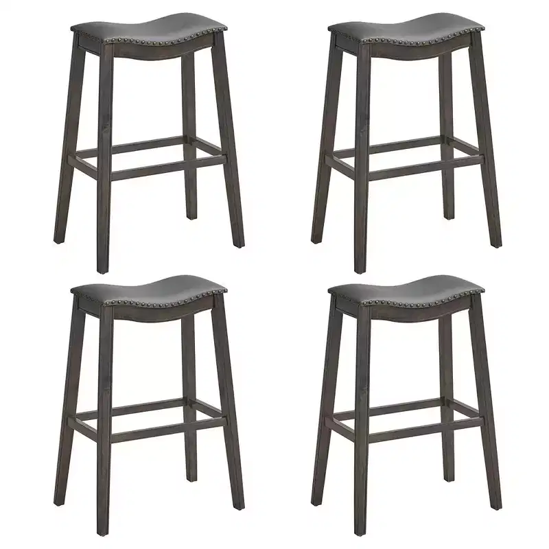 Costway Set of 4 Saddle Bar Stools Bar Height Kitchen Chairs w/ Rubber Wood Legs