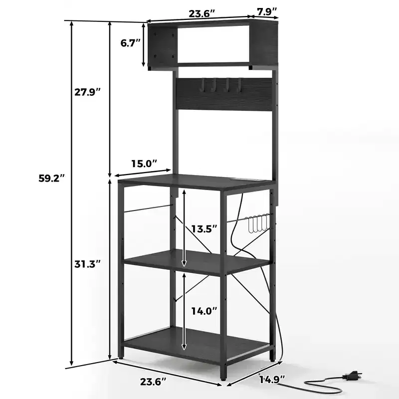4-Tier Kitchen Baker's Rack, Industrial Microwave Stand with 10 Hooks, Coffee Bar Station & Utility Storage Shelf for Dining Room, Easy Assembly