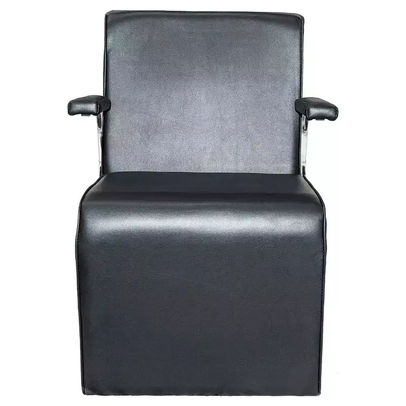 Chromium Vinyl Professional Platform Hair Dryer Chair with Back Cutout and Steel Handles - Black