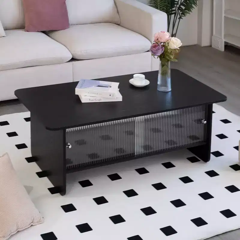Modern Rectangular Coffee Table with Glass Sliding Door