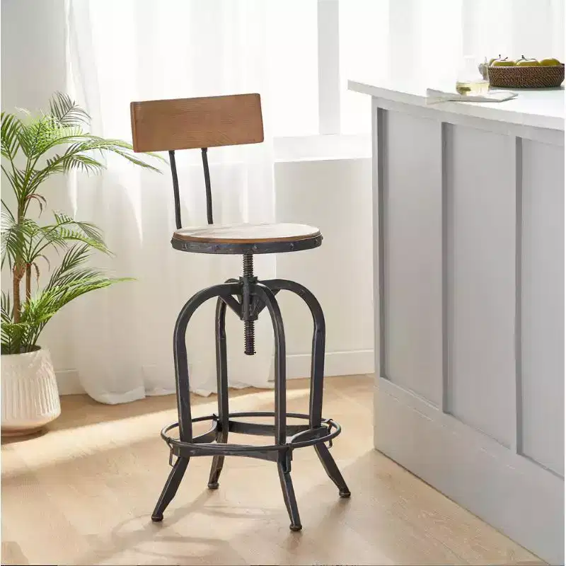 Natural Solid Wood Fir Bar Stool, 39.5 Inch Seat Height