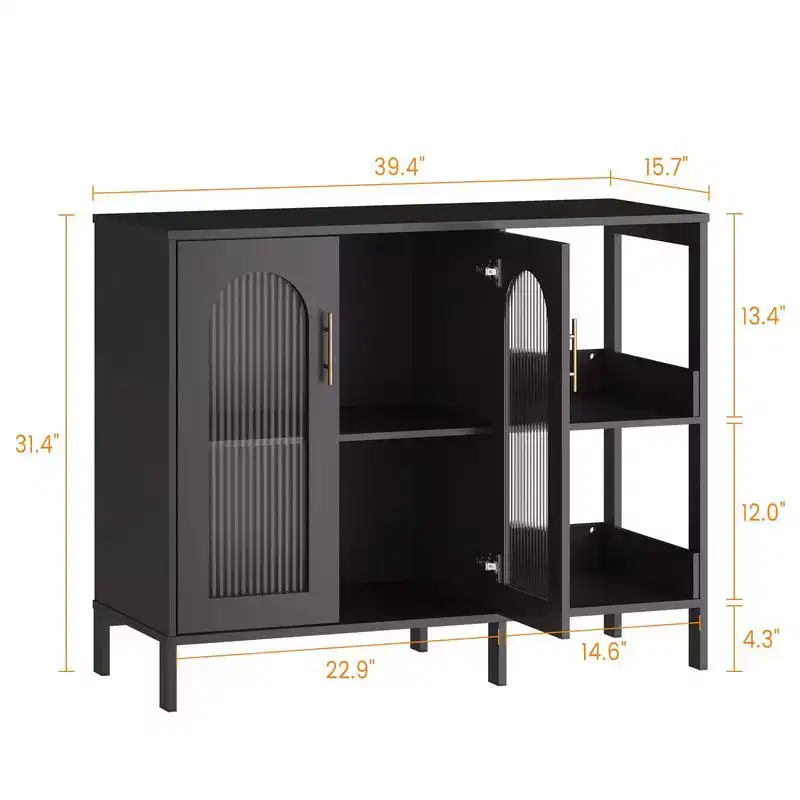 Coolmee Sideboard Buffet Cabinet, Modern Glass Arch Storage Cabinet with Adjustable Shelves, 39.4 inch Multi-Functional Organize Furniture