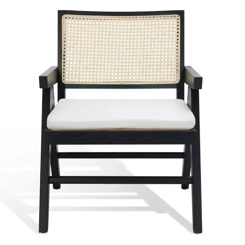 Rattan Accent Chair with Ash Wood Frame and Linen Seat – Seat 21.7