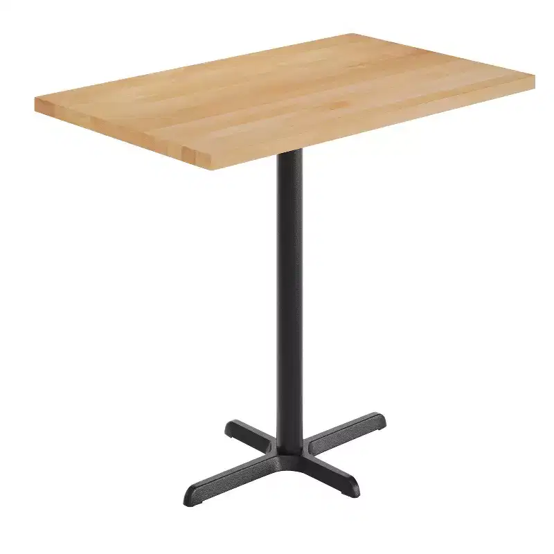 Rectangular Solid Wood Commercial Indoor Tabletop with 23.5 x 29.5 Bar Height Rust-Resistant Cast Iron X-Base