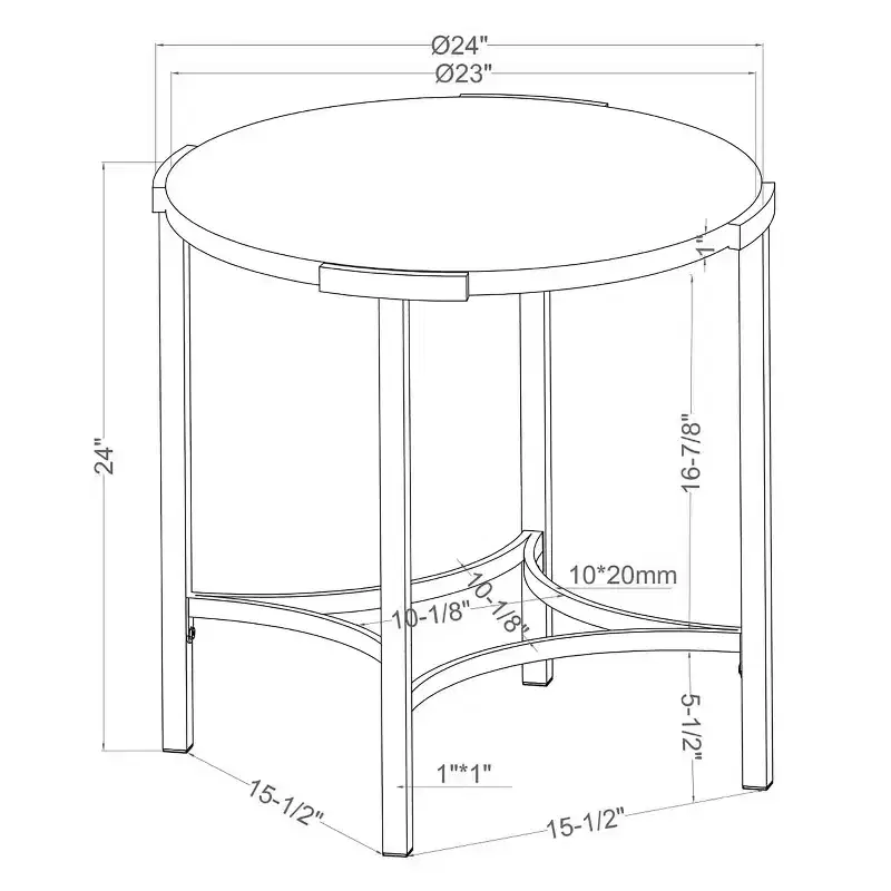 Modern Round End Table – Champagne Gold Legs & Faux Marble Top, 24x24 in