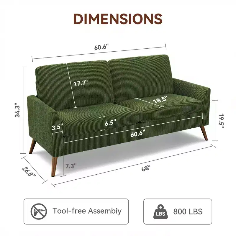 Dyonery Loveseat Sofa, Memory Foam Cushion with Tool-Free Setup, Mid-Century Modern Design for Small Spaces