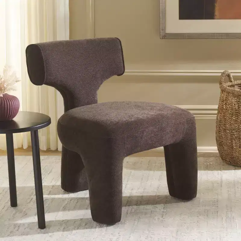 Armless Accent Chair, Linen Upholstery With Solid Wood Frame, Warm Brown
