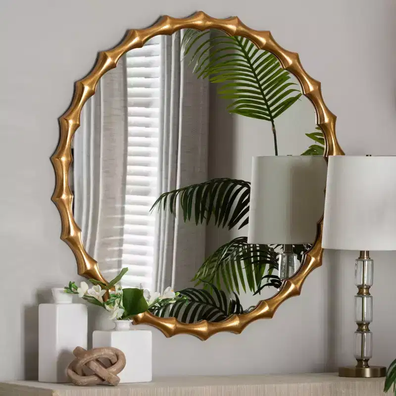 Baxton Studio Everette Antique Goldleaf Bamboo-Border Accent Wall Mirror