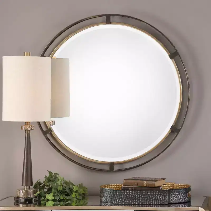 Uttermost Carrizo Distressed Rustic Bronze 36 1/4 Round Wall Mirror