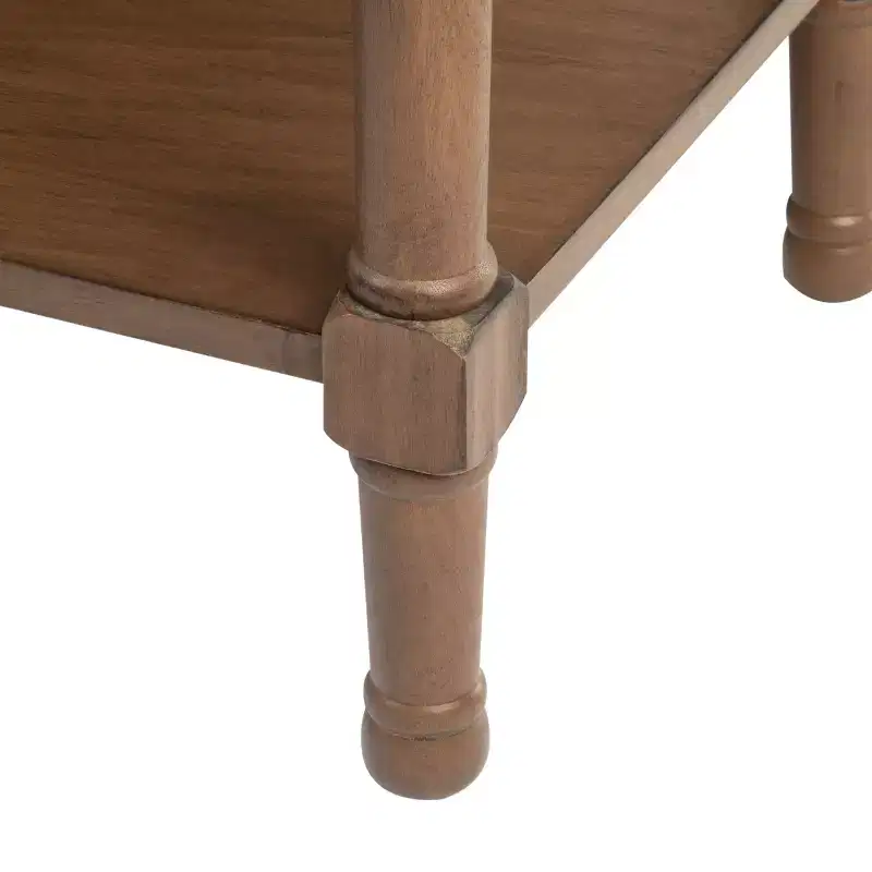 1-Drawer Accent Side Table with Herringbone Detail & Open Shelf, Distressed White