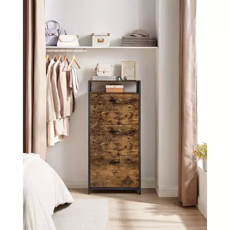 VASAGLE Shoe Cabinet with 3 Flip Doors, Storage Rack with Open Compartment, Internal Dividers, for 15-18 Pairs of Shoes,Rustic Brown and Black