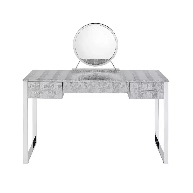 50 Myles Vanity Table Antique White, Chrome Finish - Acme Furniture: Built-in Outlet, USB, Storage
