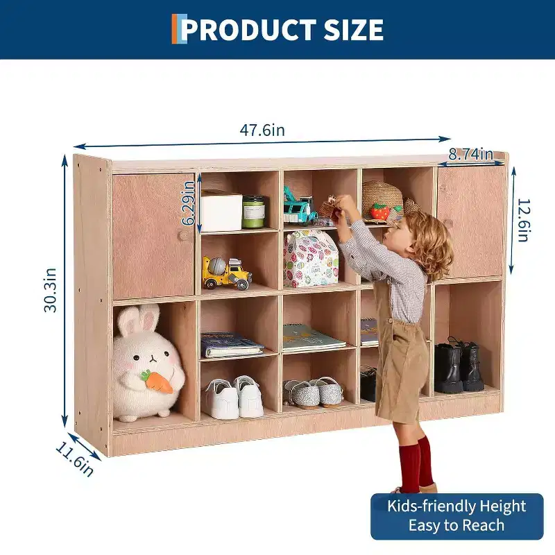 12 Cubbies Kids Storage Organizer with 2 Cabinet Doors