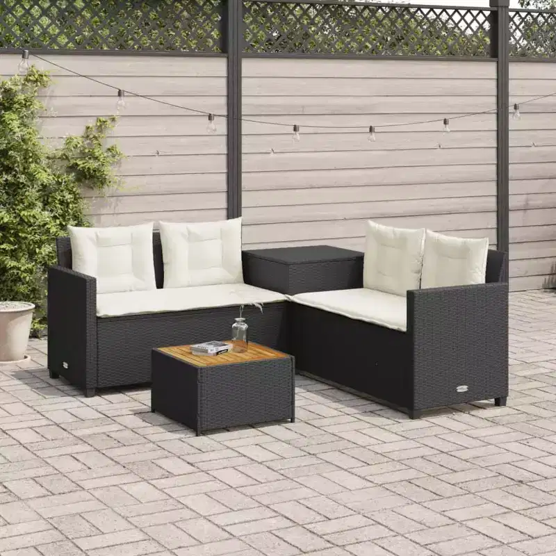 vidaXL Patio Sofa Black, Cream white
