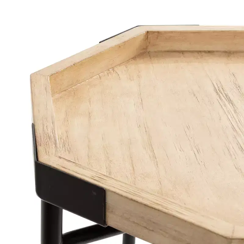 Occonor Octagon Side Table - Wood Top & Black Metal Base