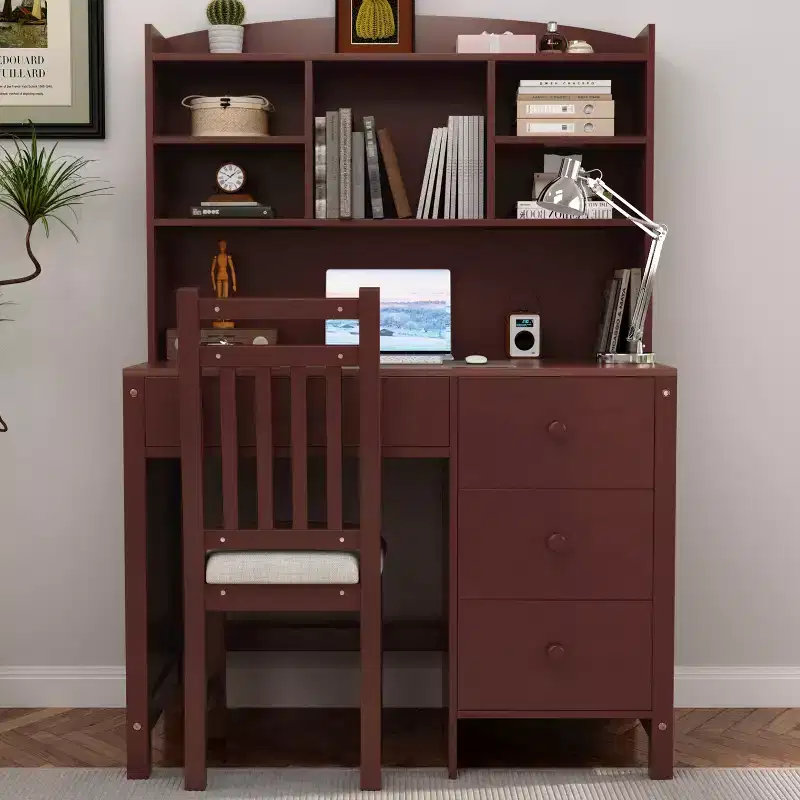 Okak Modern Home Office Wooden Computer Desk with Desktop/Chair & Bookshelf,Teens Student Storage Writing Desk for Study,Office