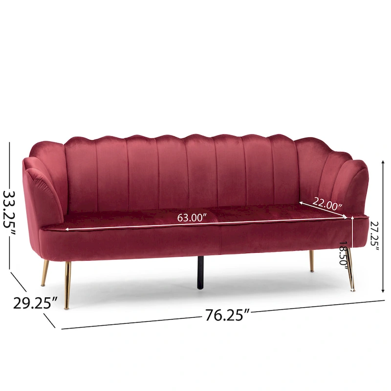 Velvet Channel Stitched 3-seater Sofa with Metal Legs