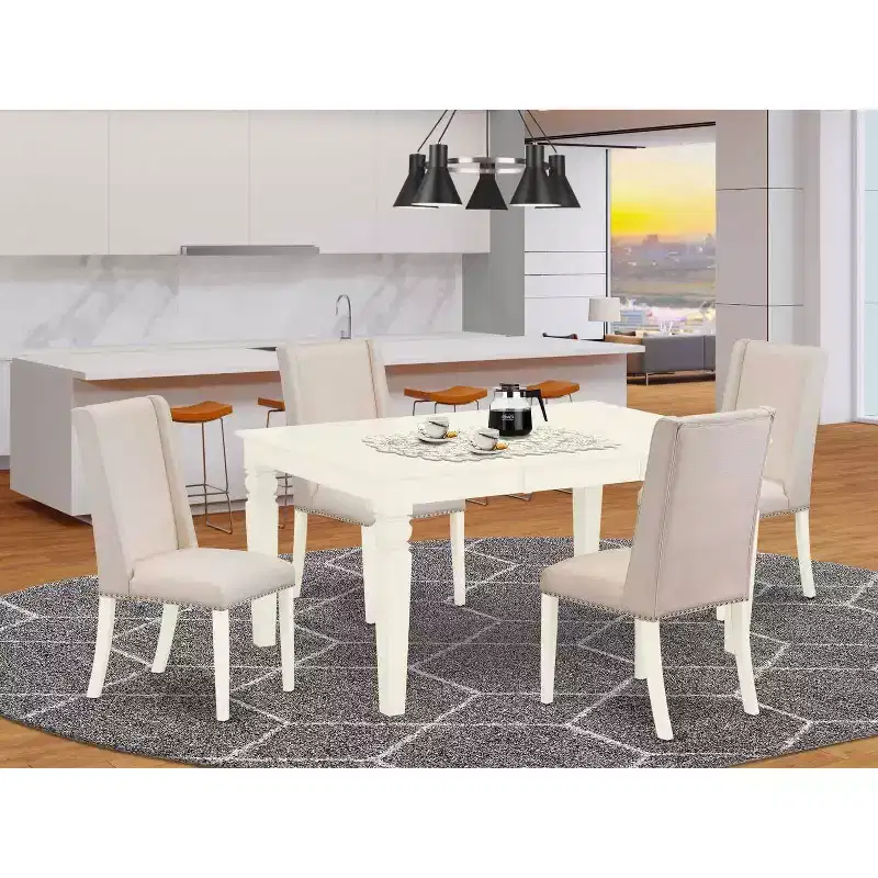 HomeStock 5-Piece Buttermilk & Cherry Finish Solid Wood Top Dining table with 4 Chairs with Butterfly Leaf