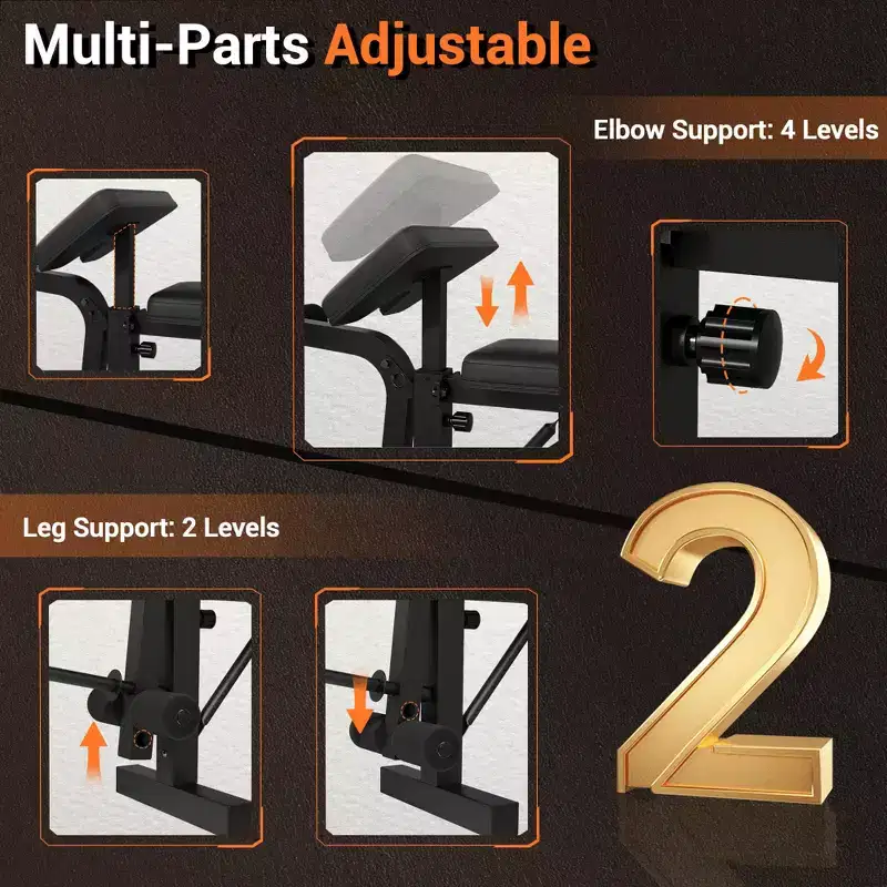 GustoWave Adjustable Weight Bench Set, Foldable Multi-Function Bench Press Rack with Preacher Curl Pad, Leg Developer & LAT Pulldown