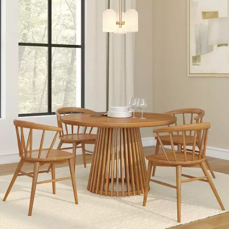 Plank+Beam 48 Lido Round Dining Table, Solid Wood Minimalist Kitchen Table for 4