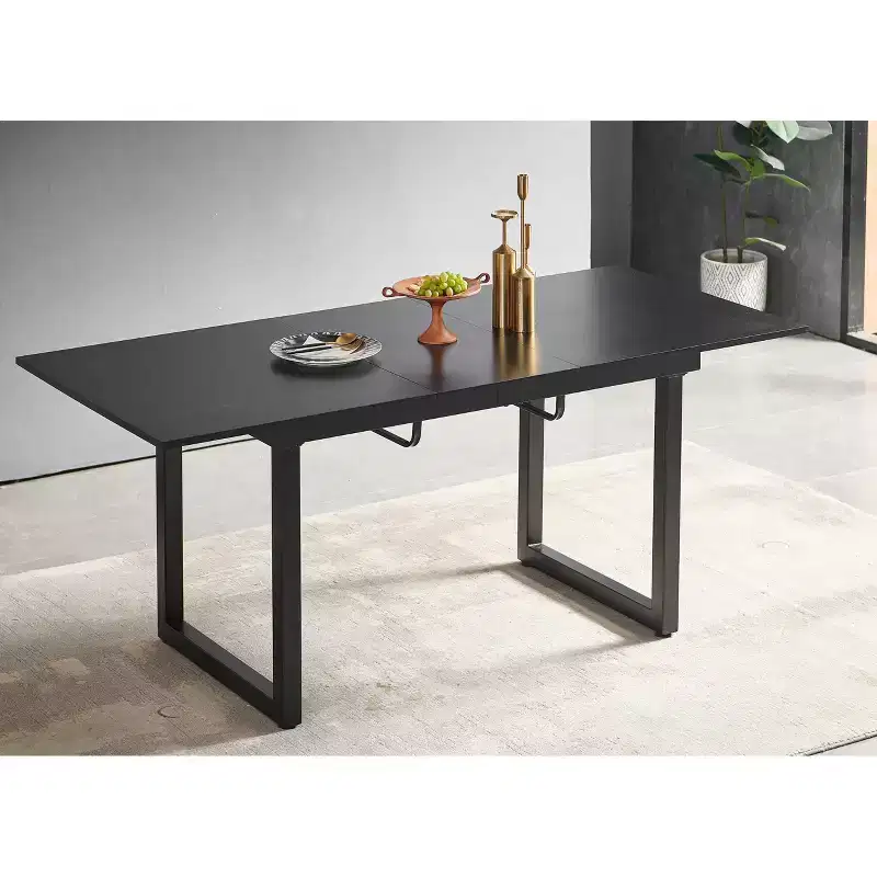 Square Extendable Dining Table with Metal Leg and MDF Top, Modern Space-Saving Design for Kitchen or Living Room
