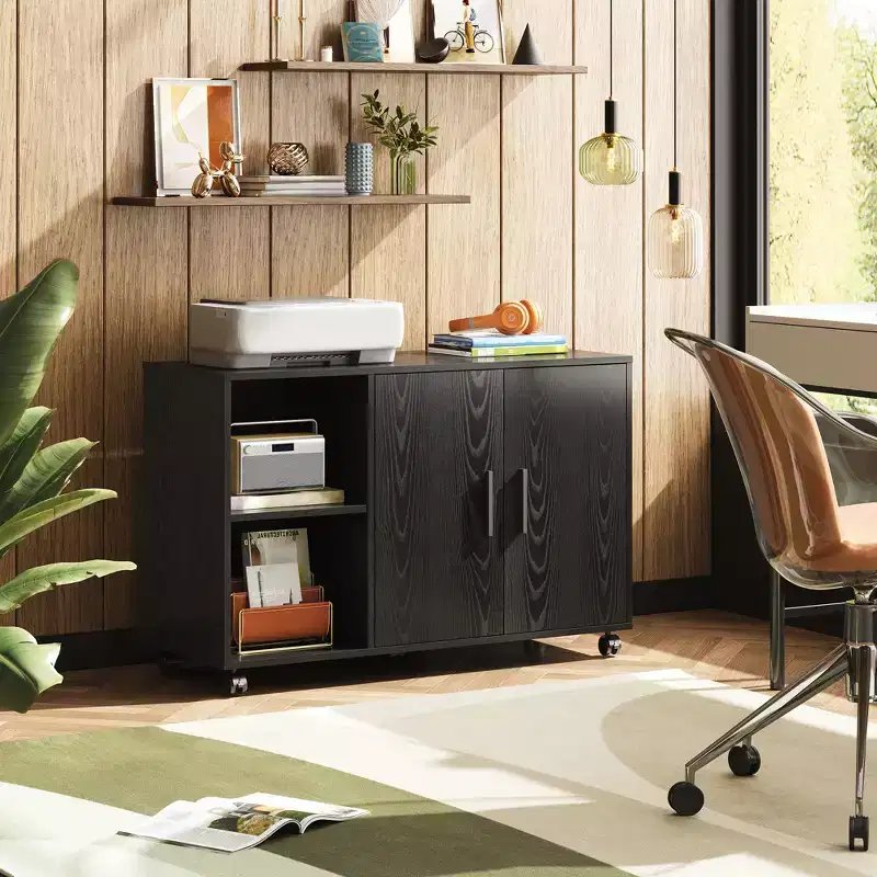Office Storage Cabinet with Doors and Shelves, Lateral Printer Cabinet for File and Supply Storage in Home Office