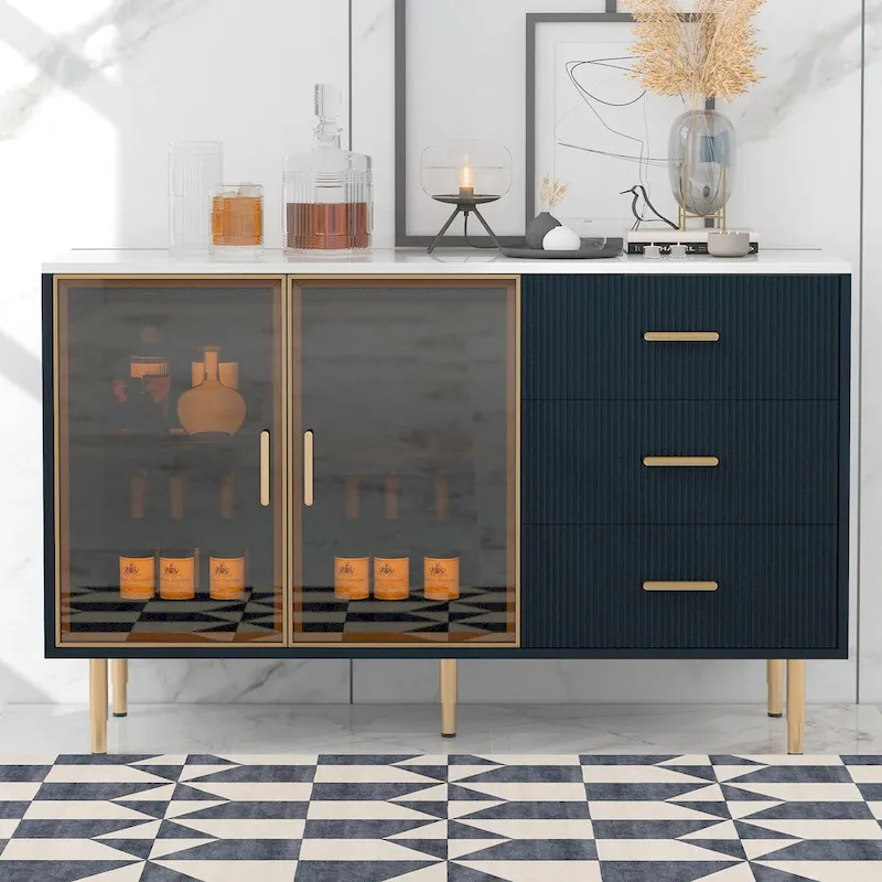 Modern Sideboard with Metal Legs and Handles - 60W x 16D x 36H