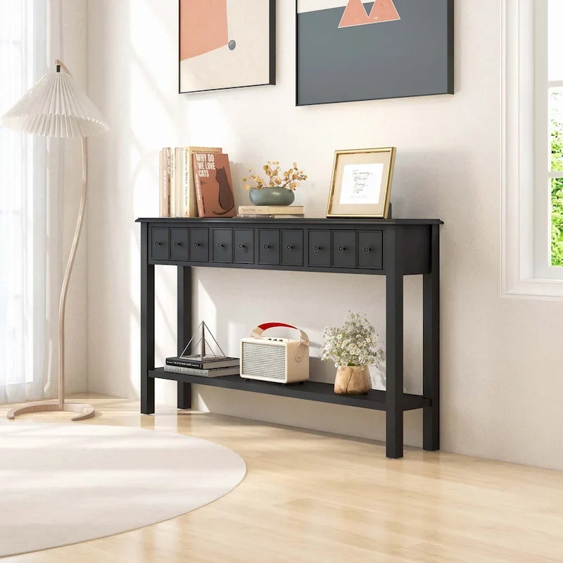 Costway 60 Console Table Retro Entryway Sofa Table with 4 Drawers & - See Details
