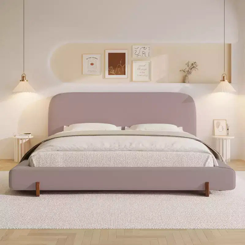 California King Upholstered Bed Frame, Elegant Chenille Fabric Platform Bed with Solid Rubber Wood Legs - ModernLuxe