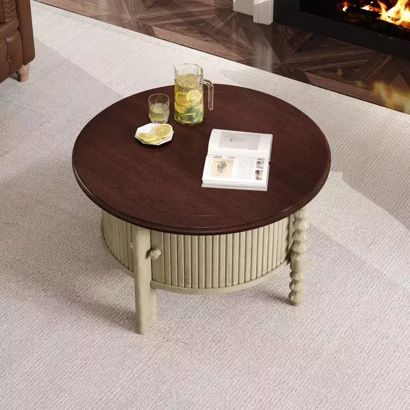 TUYOHW 30.3 Luxury Coffee Table for Living Room,Mid-Century Modern Cocktail Table,Vintage Accent Table with Sliding Doors,220lbs Capacity